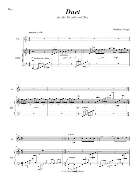 Duet for Alto Recorder and Harp